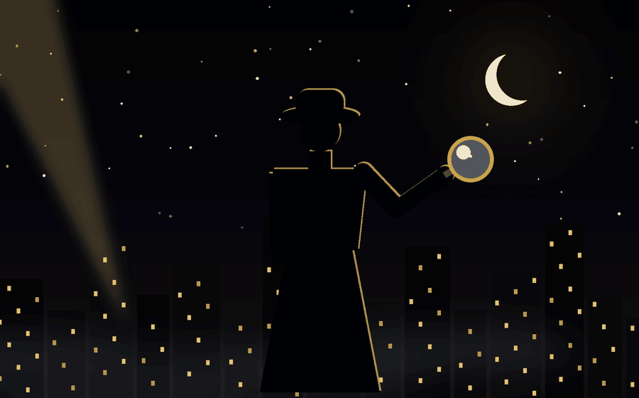 Detective investigating the city skyline at night